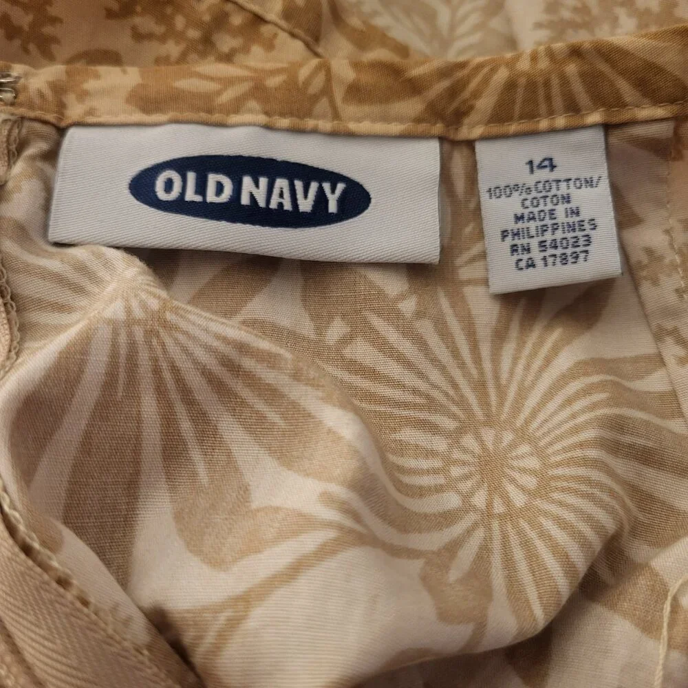 Y2K Old Navy Cotton Tan Floral Ruffle Skirt size 14 Cottage Girly Beach Fairy